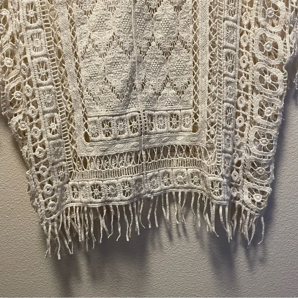 Mauricies Womens Sheer Crochet Lace Blouse Fridge White Floral Top Size S